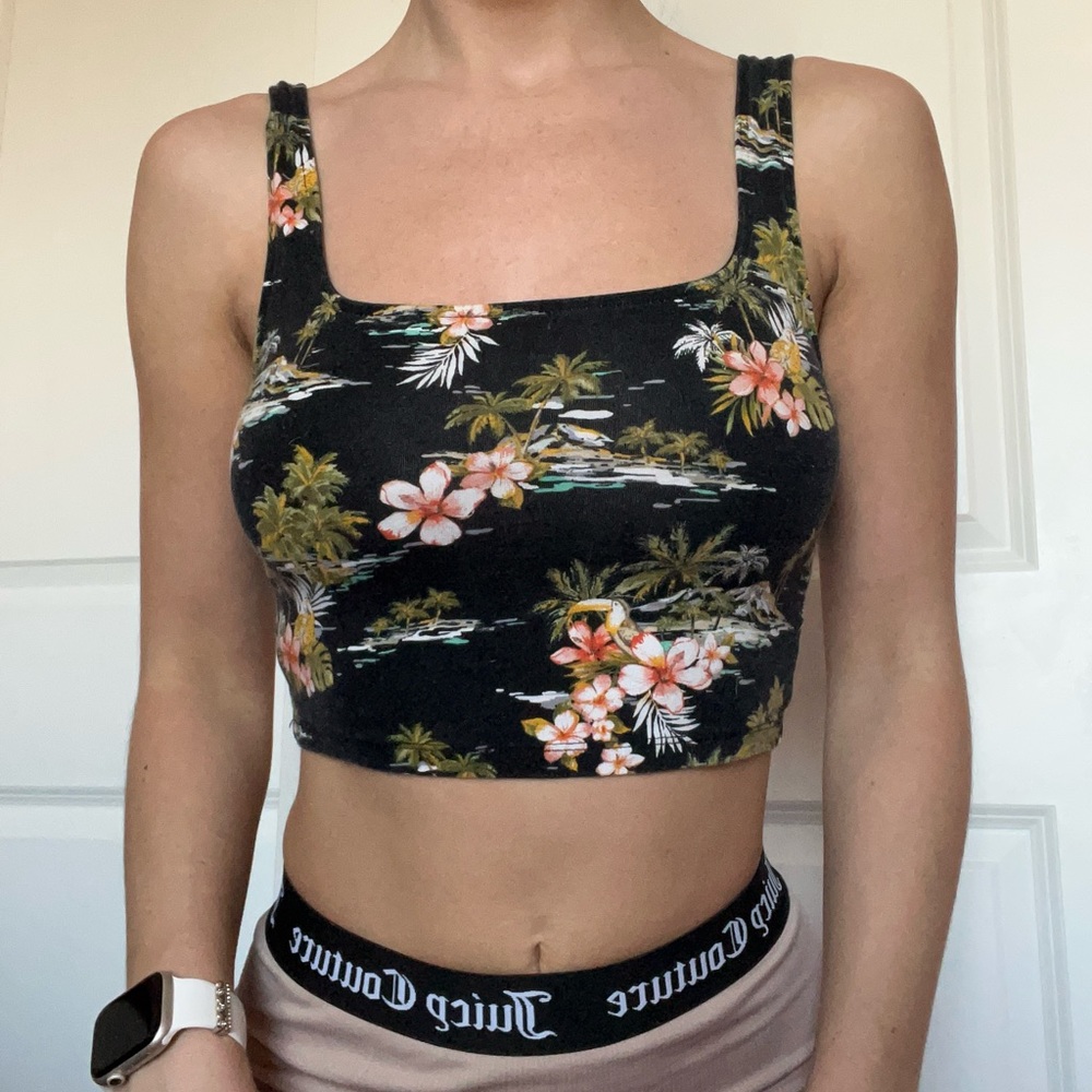 FOREVER21 Palm Tree Flower Crop Top
